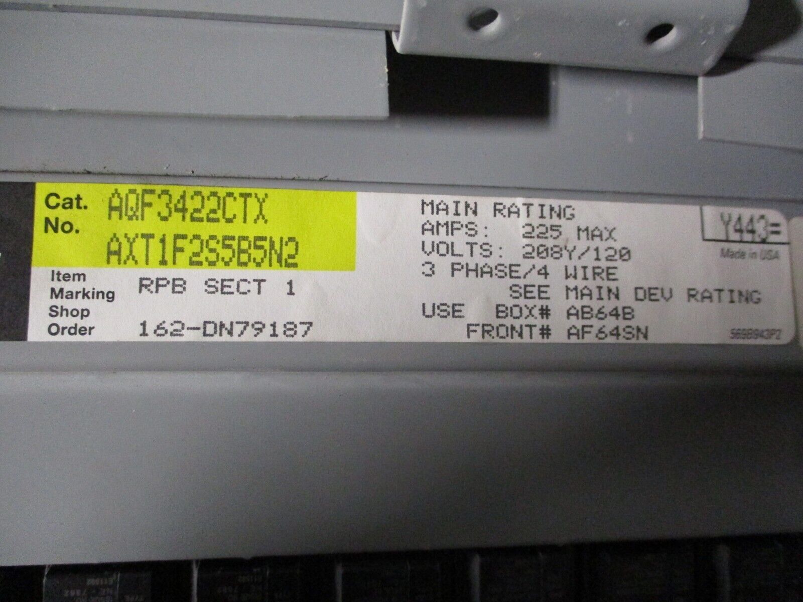 GE Main Breaker Circuit Breaker Panel AQF3422CTX 225A Max, 150A Main 208/120V 4W