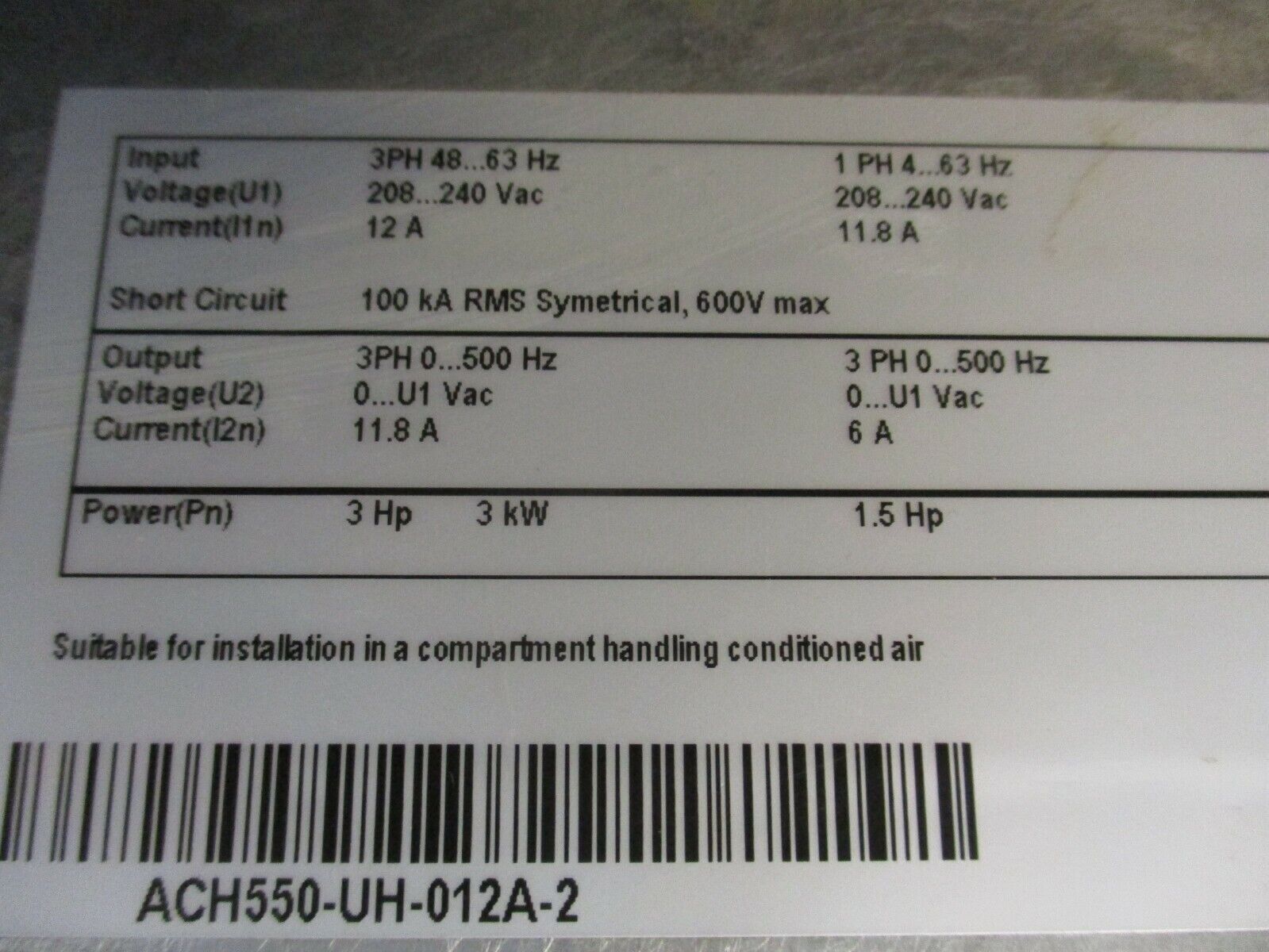 ABB ACH550 AC Drive ACH550-UH-012A-2 3HP/1.5HP w/ Keypad Used