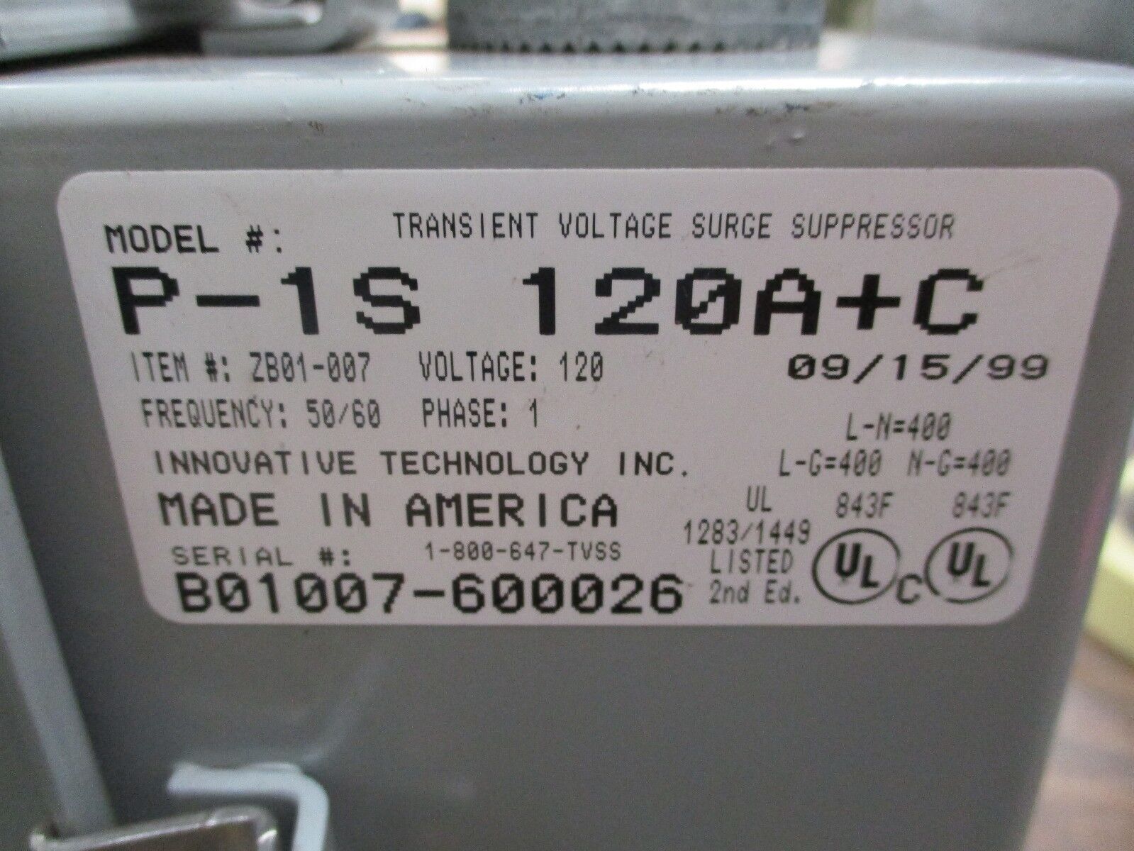 Innovative Technology The IT Protector P-Plus Surge Suppressor P-1S 120A+C 120V