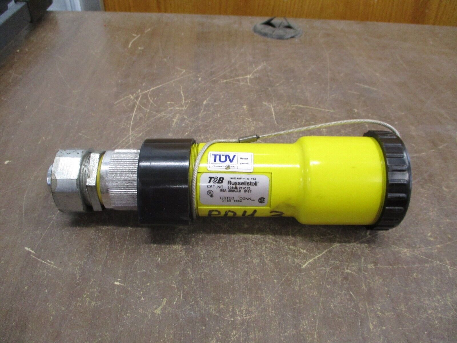 Russellstoll Connector 9C54U2T/C75 50A 250V 3P 4W w/ Cap *Conduit End* Used