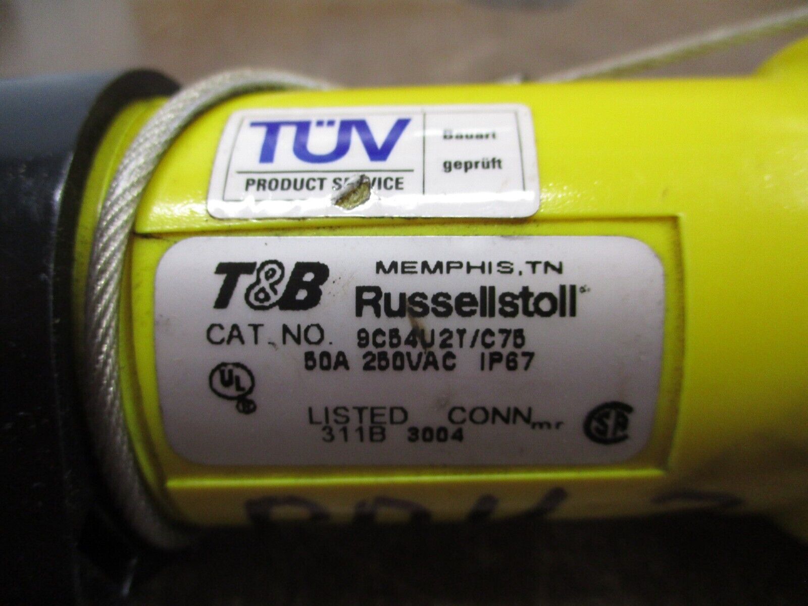 Russellstoll Connector 9C54U2T/C75 50A 250V 3P 4W w/ Cap *Conduit End* Used