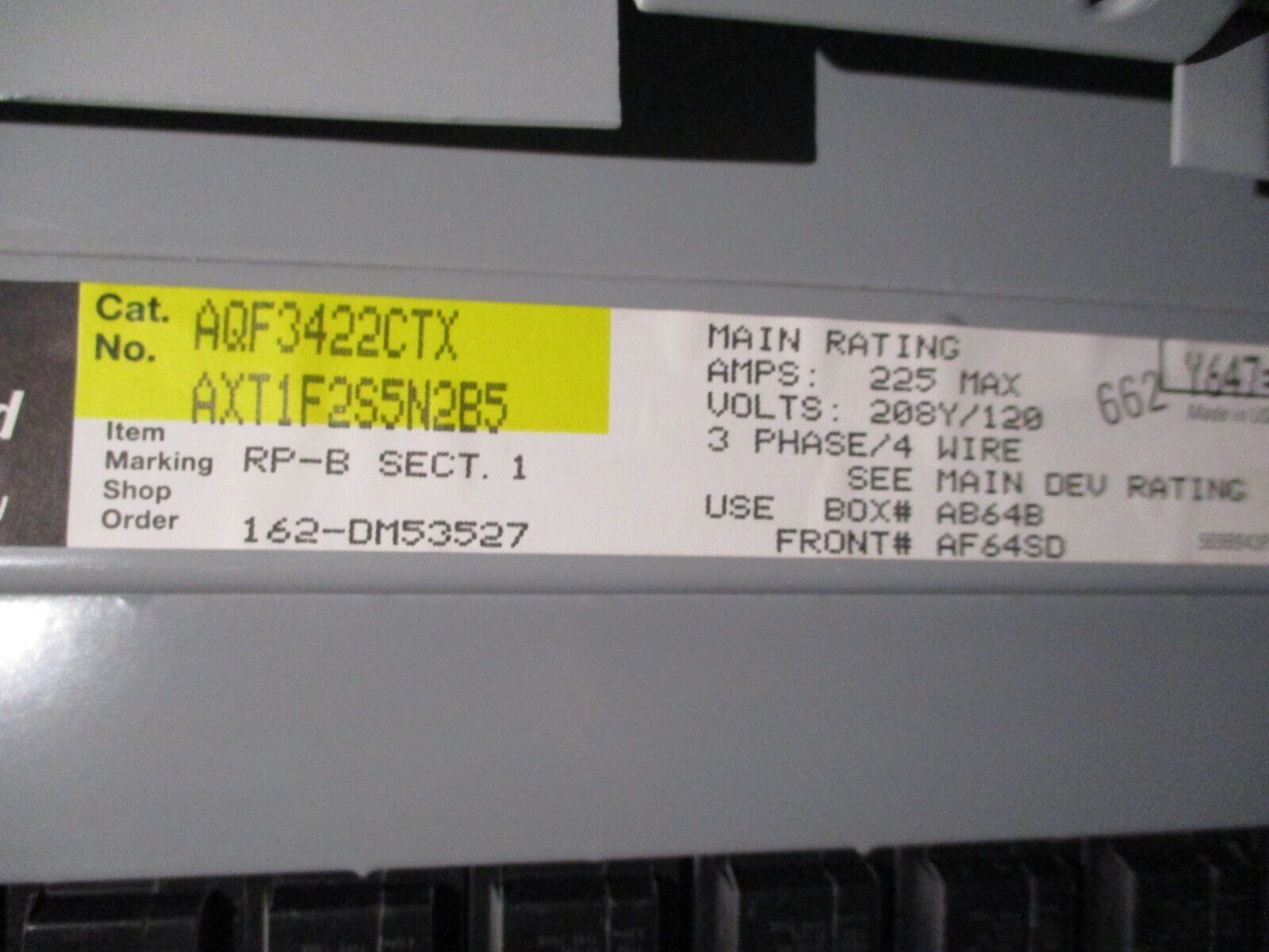 GE Main Breaker Circuit Breaker Panel AQF3422CTX 225A Max, 150A Main 208/120V 4W