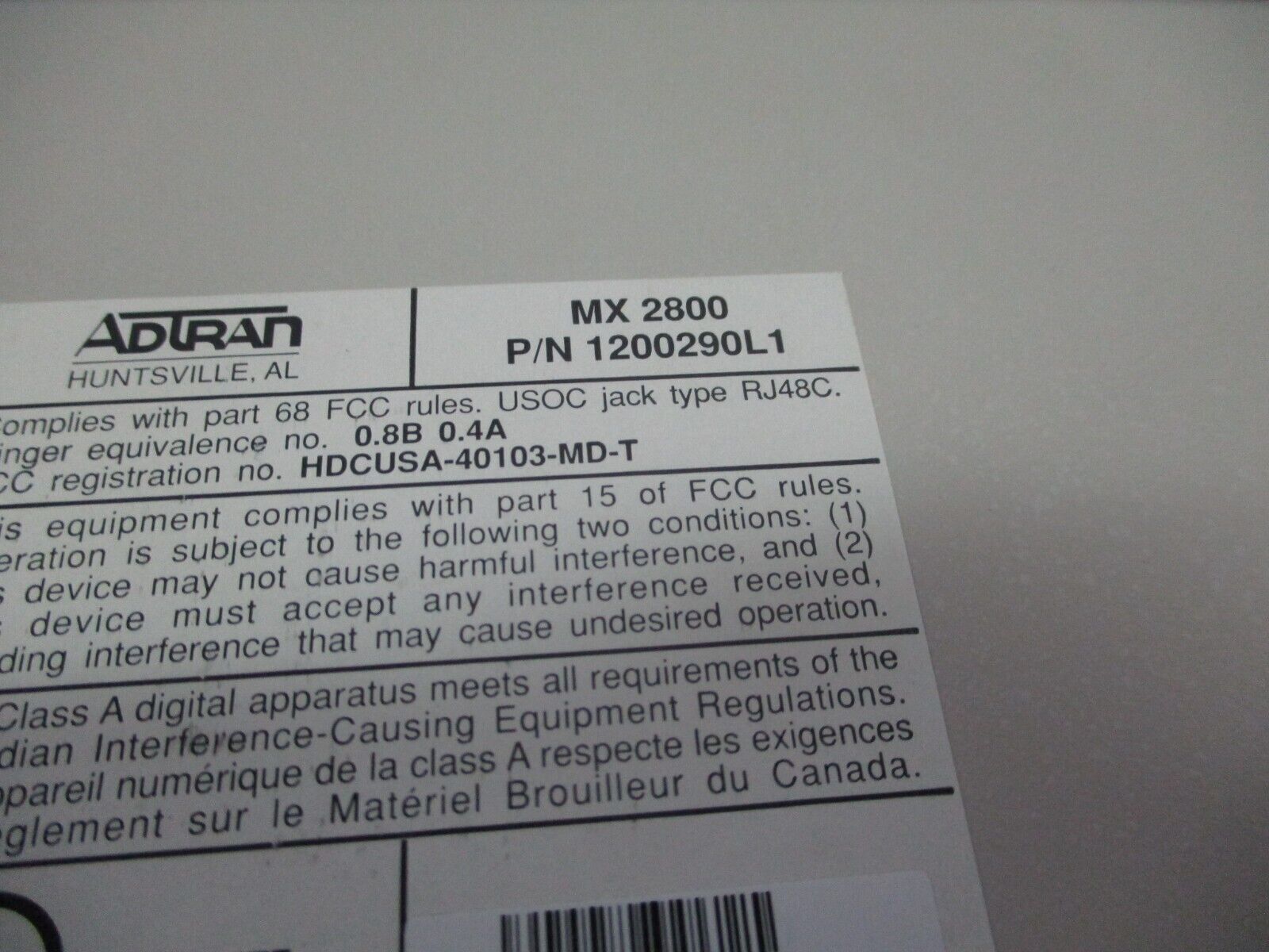 AdTran Mx2800 Multiplexer 1200290L1 Used