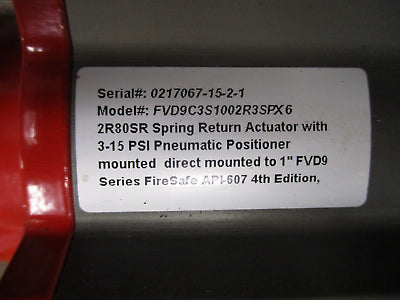 Triac Pneumatic Actuated Valve w/ Positioner FVD9C3S1002R3SPX6 Size: 1" Used