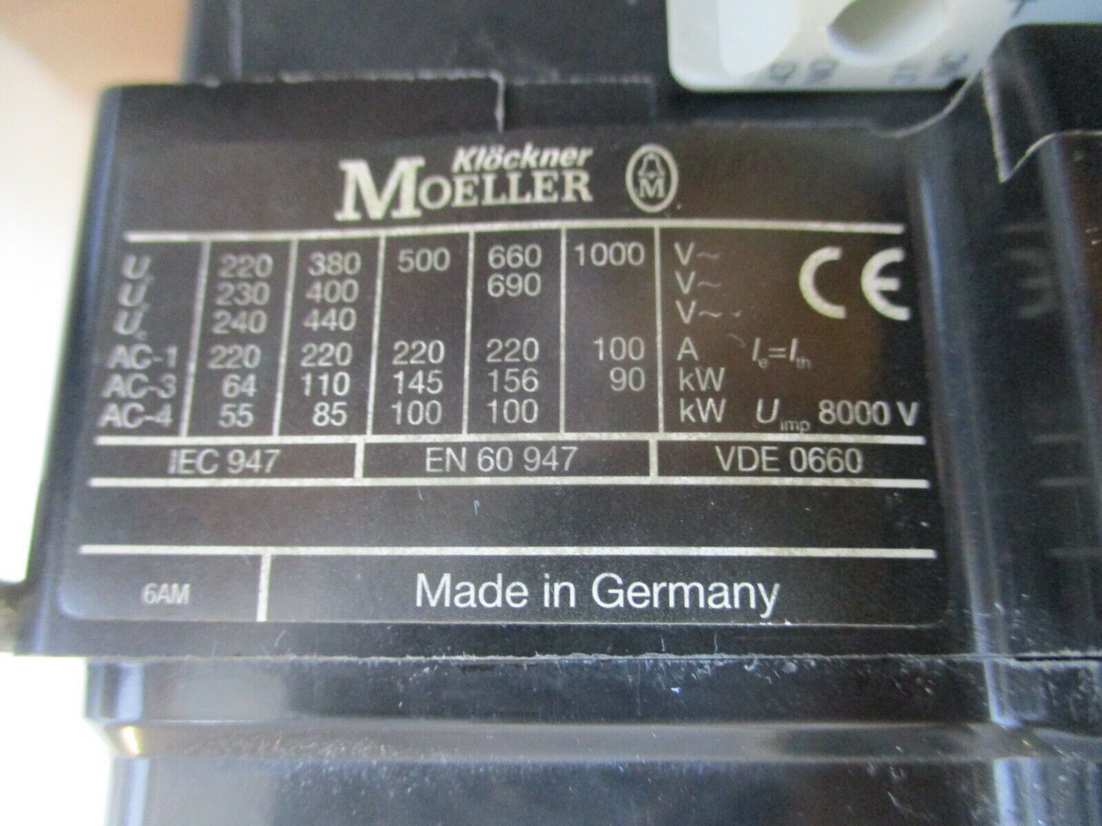 Klockner Moeller Contactor DIL6AM 120V Coil 210A 3Ph 600V Used
