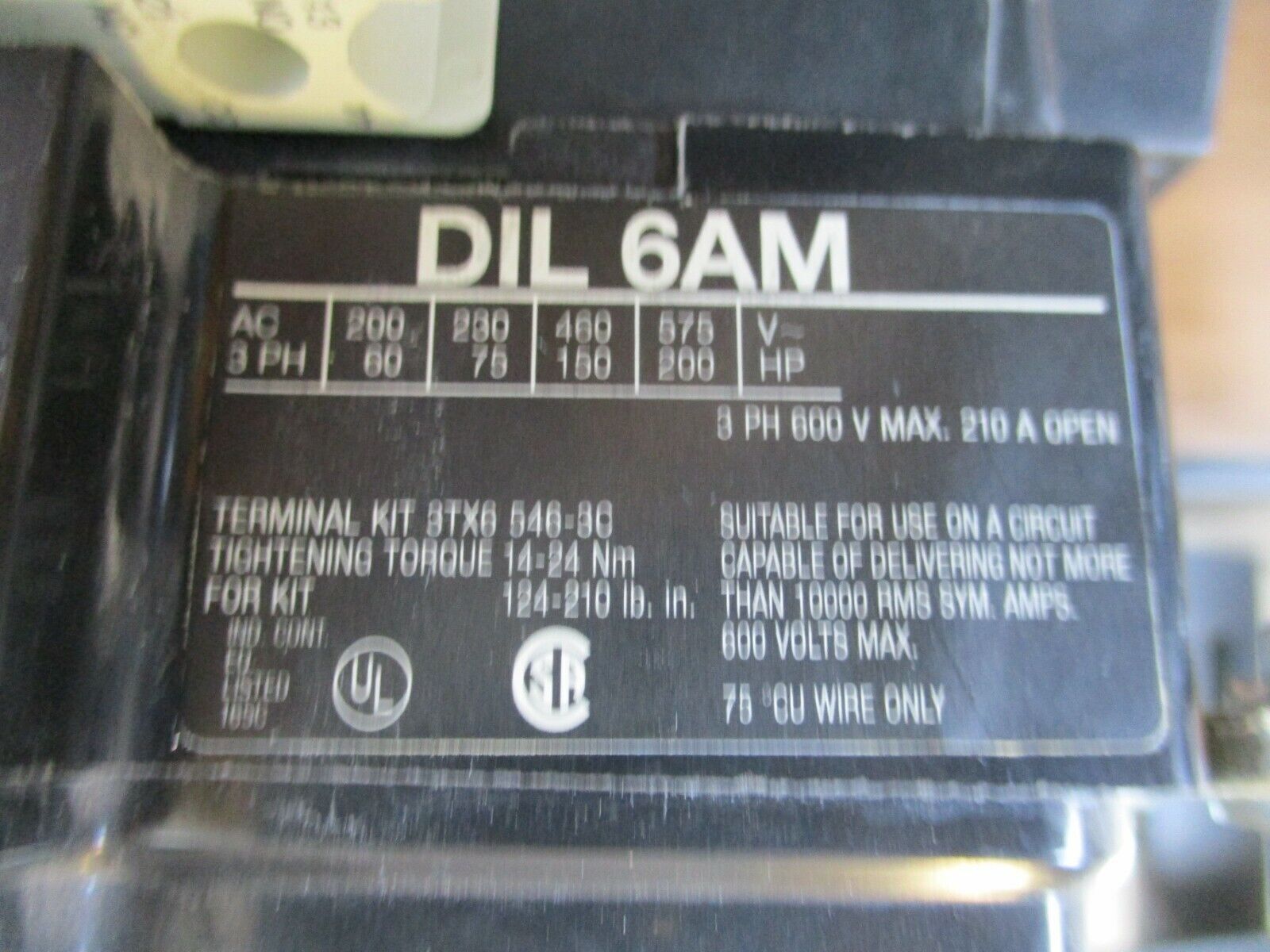 Klockner Moeller Contactor DIL6AM 120V Coil 210A 3Ph 600V Used
