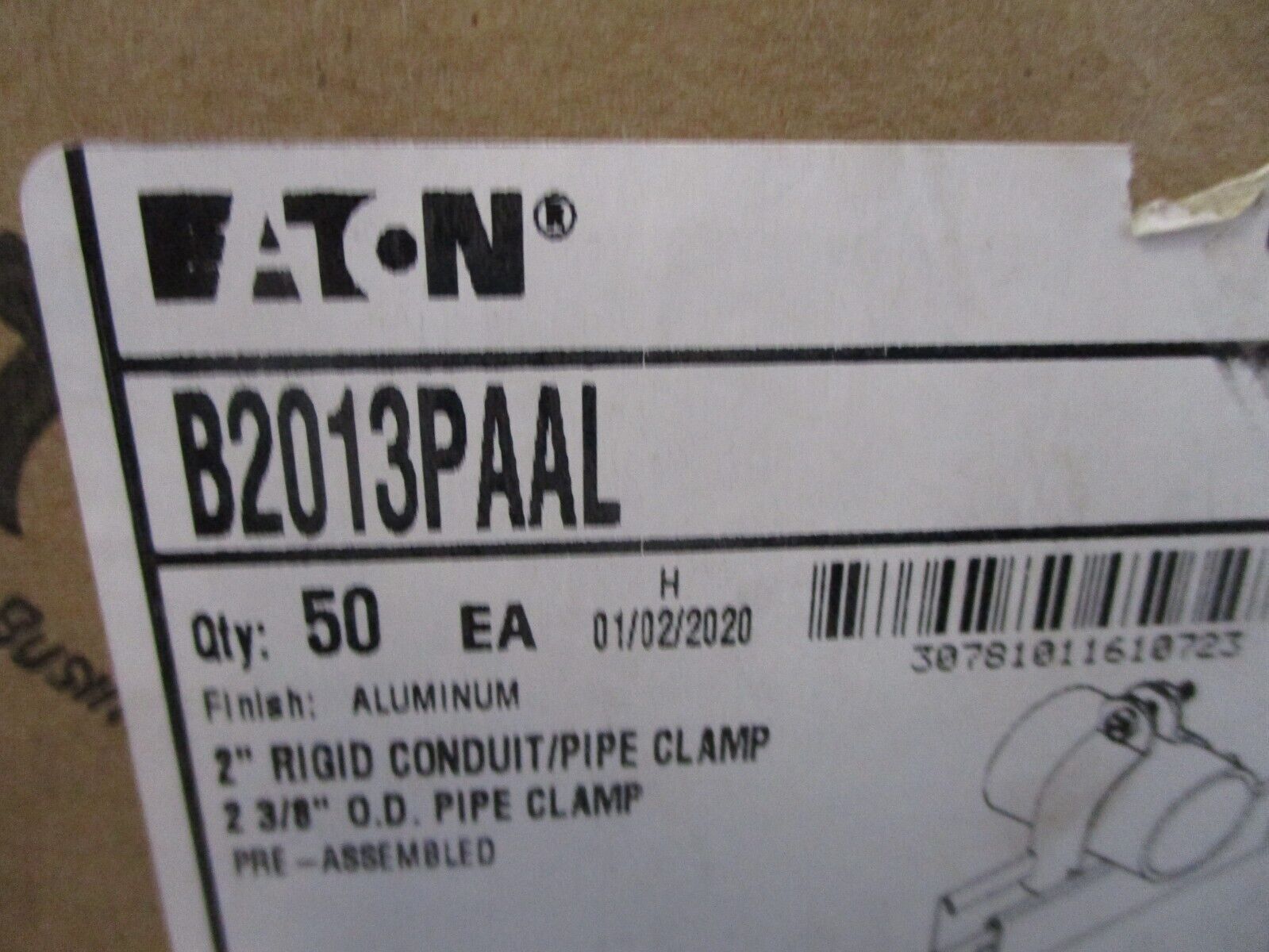 Eaton B-Line Conduit/Pipe Clamp B2013PAAL 2" Rigid *Box of 50* New Surplus