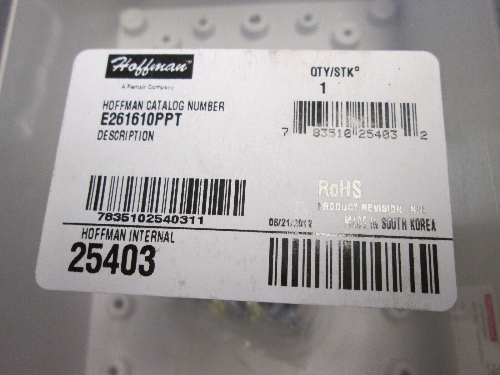 Hoffman Polycarbonate Enclosure E261610PPT Nema 4x Enclosure Inculdes Backplate