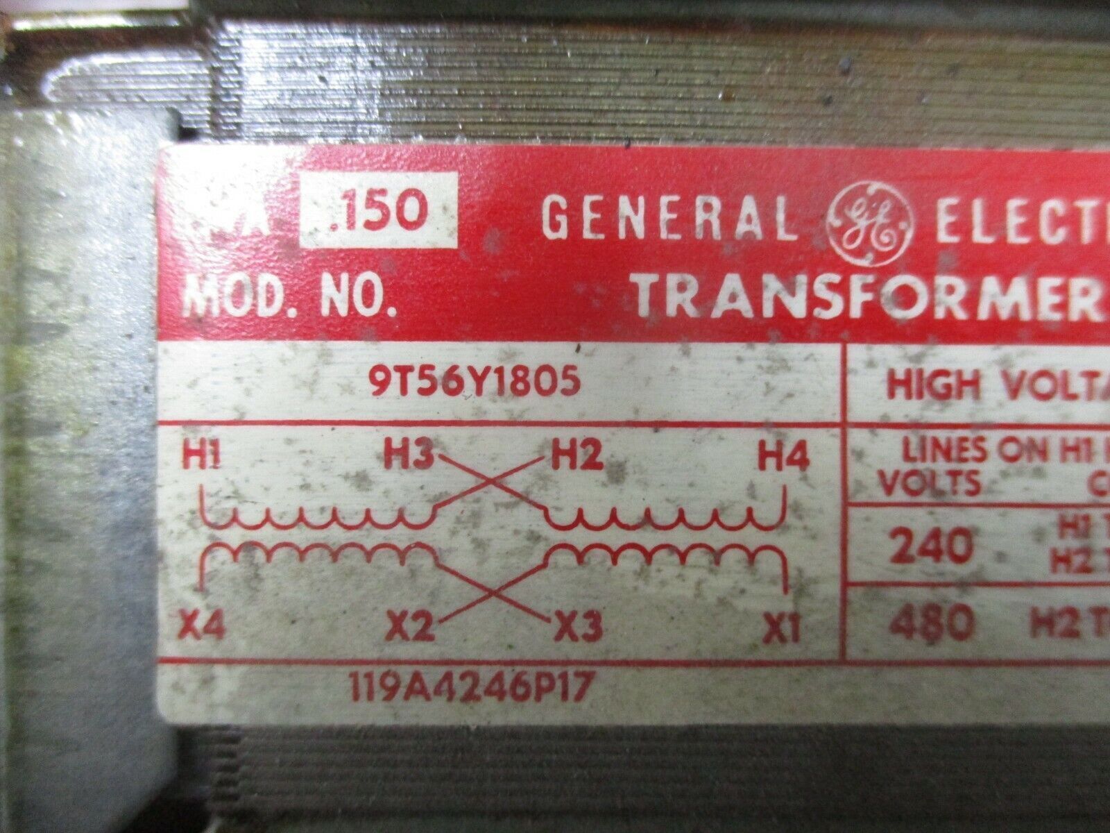 GE Type GP Transformer 9T56Y1805 0.150KVA Pri: 240/480V Sec: 120/240V 60Hz Used