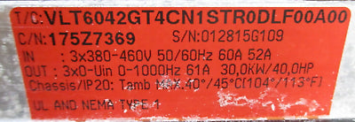 Danfoss VLT 6042 AC Drive 175Z7369 40HP 3Ph w/ Keypad Used