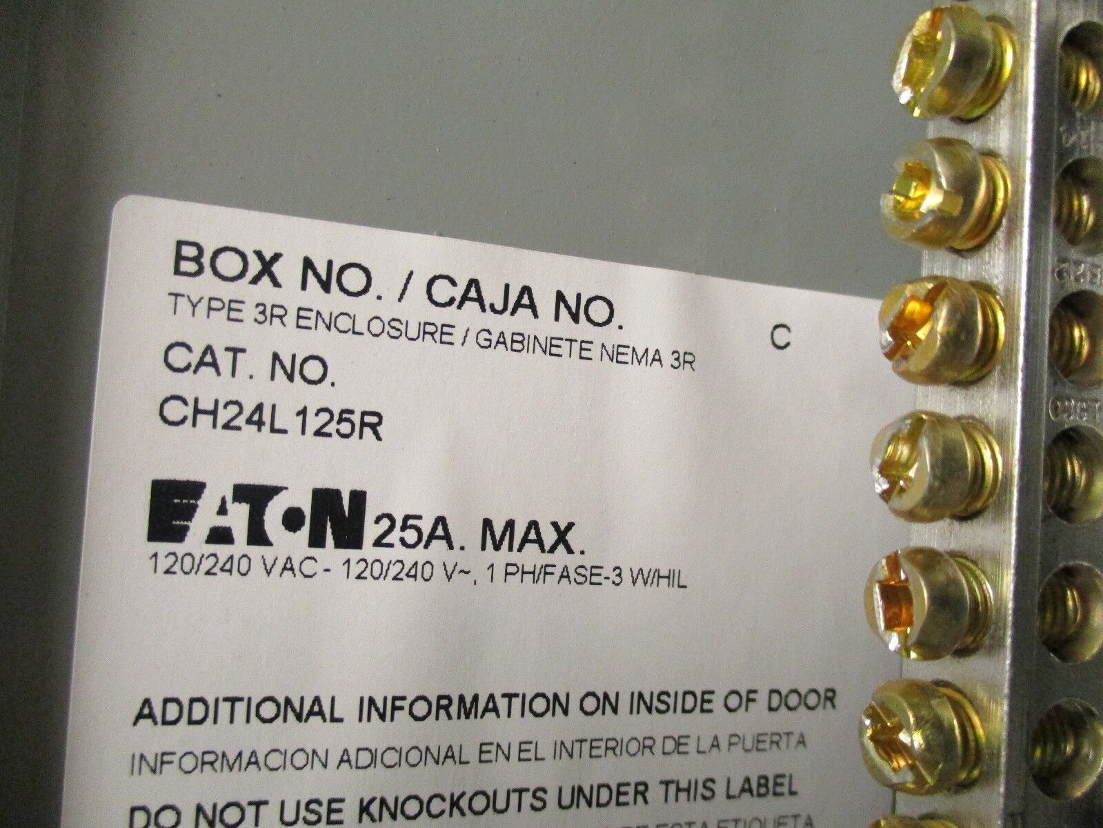 Eaton 3R Main Breaker Load Center CH24L125R 125A 120/240V 24-Circuit *No Box*