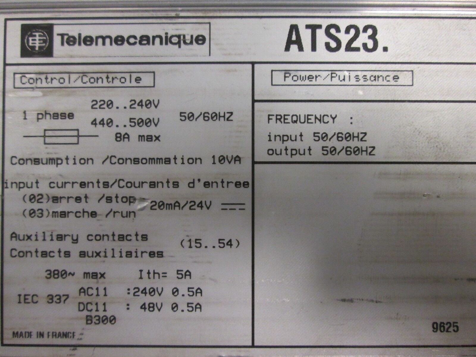 Telemecanique Altistart 3 Soft Start ATS23.D44N 30HP / 15HP 208/230/460V