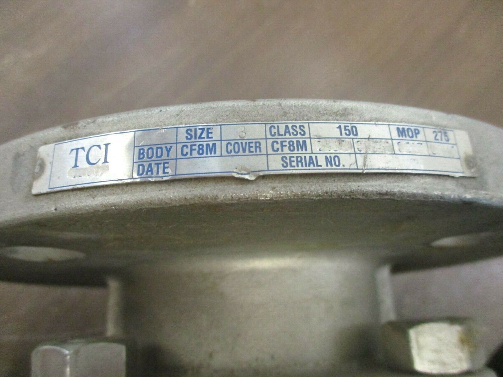 TCI 3-Way Valve 150 Size 3 MOP: 275 Body/Cover: CF8M Used