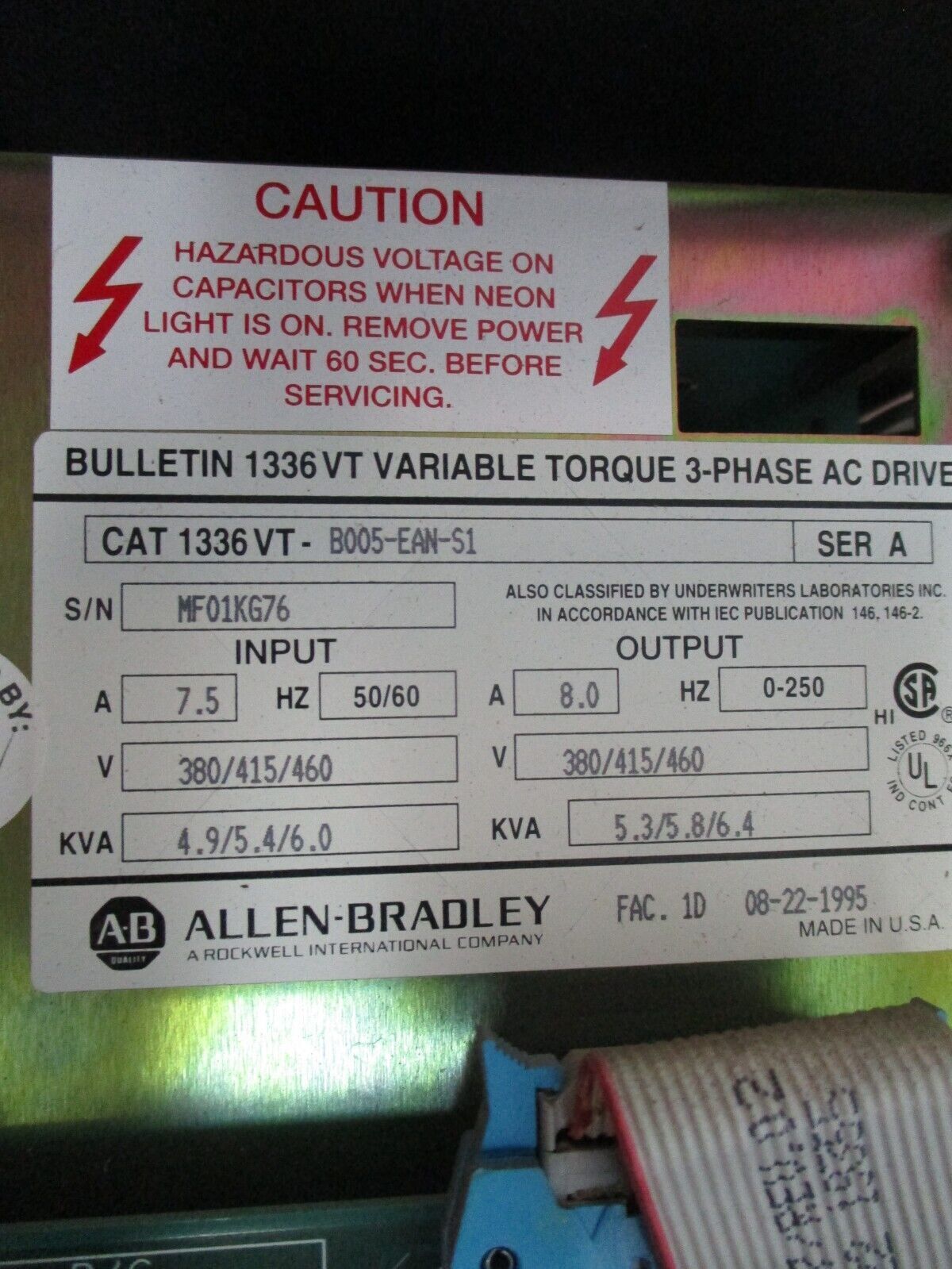 Allen-Bradley 1336VT AC Drive 1336VT-B005-EAN-S1 Ser. A 5HP 3Ph Used