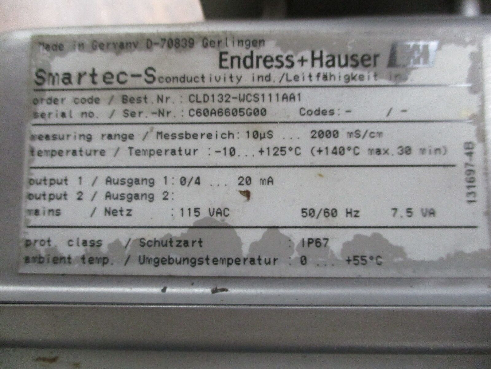 Endress+Hauser Smartec-S Conductivity Transmitter CLD132-WCS111AA1 115V 7.5VA