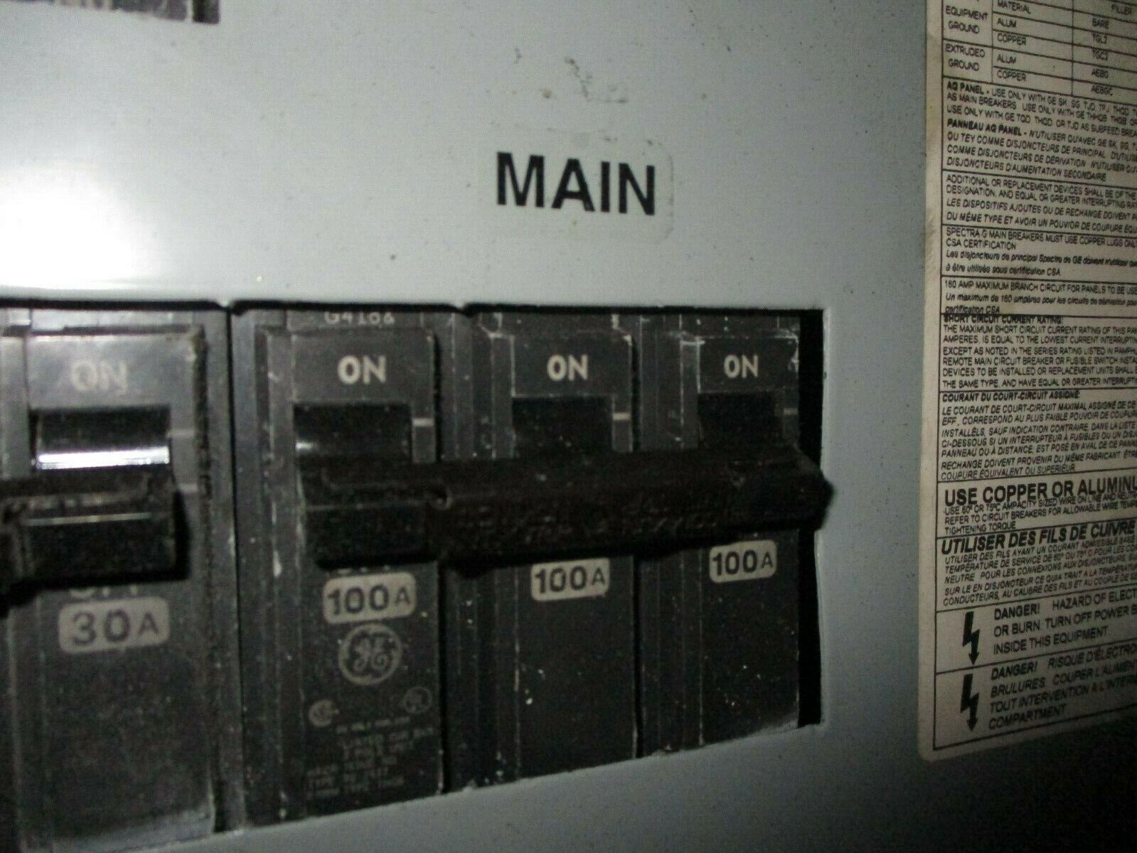 GE Main Breaker Circuit Breaker Panel AQF3241ATX 100A Main 208Y/120V 3Ph 4W Used