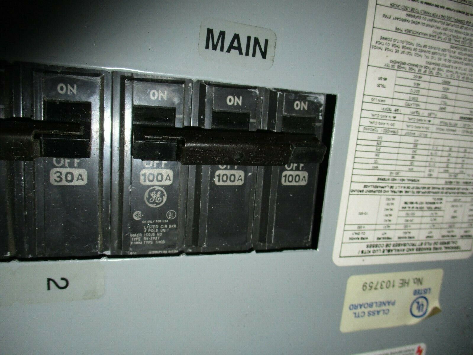 GE Main Breaker Circuit Breaker Panel AQF3241ATX 100A Main 208Y/120V 3Ph 4W Used