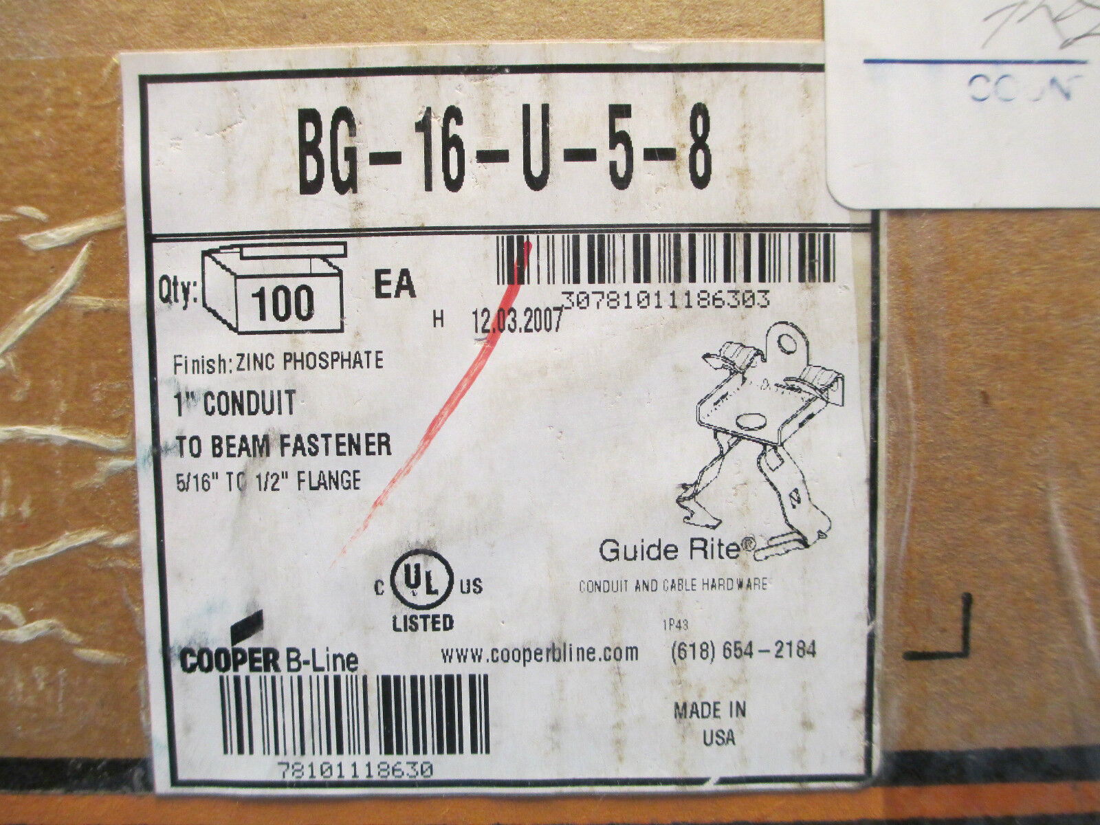 Cooper Conduit to Beam Fastener BG-16-U-5-8, Aprox 100, New Surplus!