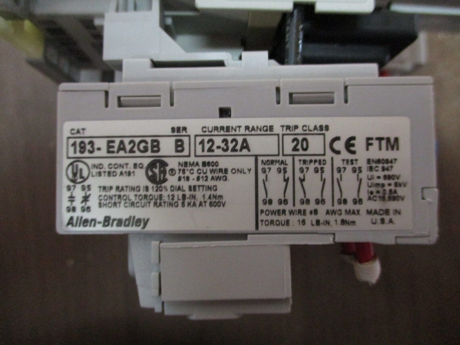 Allen-Bradley Reversing Starter 100-C23*10 / 193-EA2GB 120V Coil Trip: 12-32A