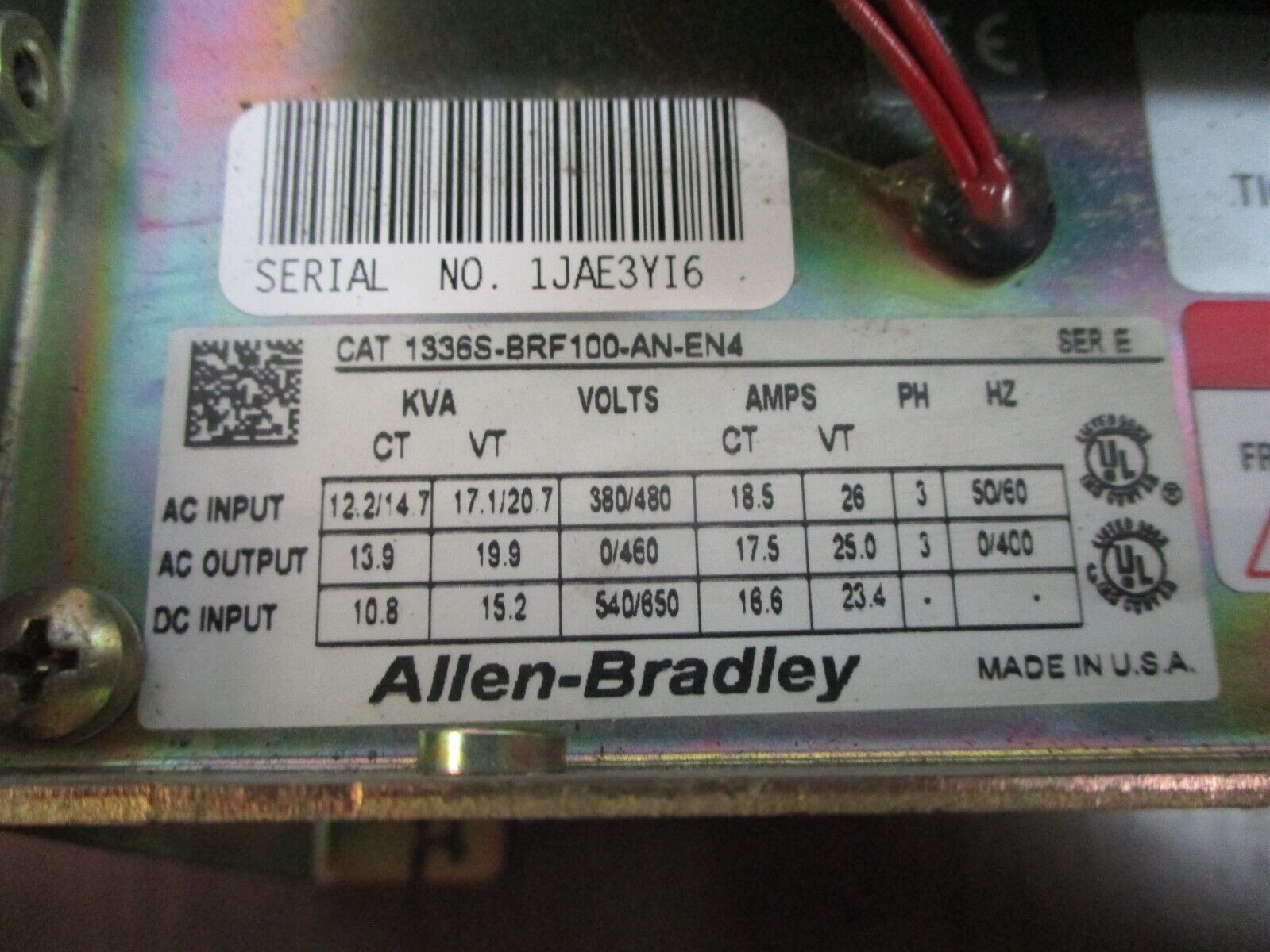 Allen-Bradley 1336 Plus AC Drive 1336S-BRF100-AN-EN4 Ser. E 10HP 3Ph w/ Keypad