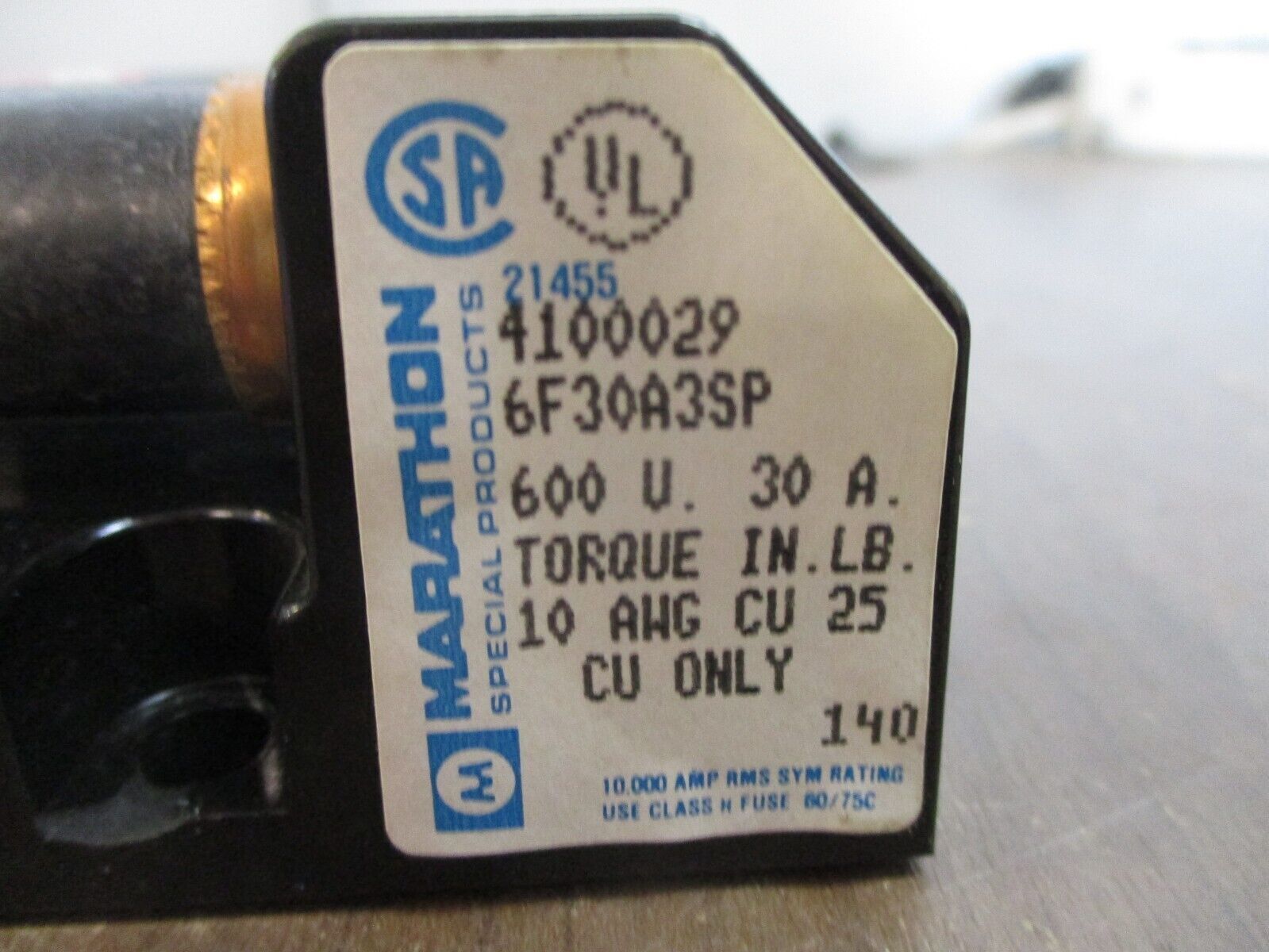 Marathon Fuse Block 6F30A3SP 30A 600V 3P w/ (3) 12A Fuses Used
