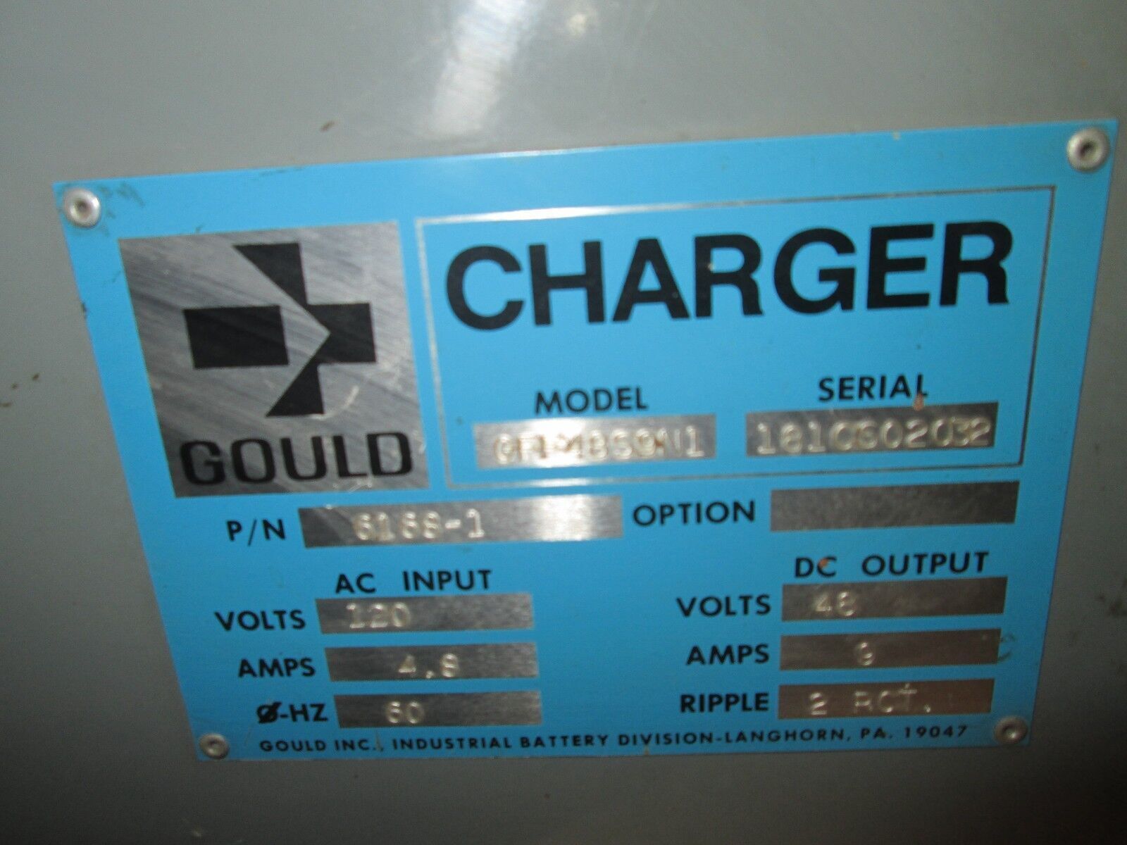 Gould Battery Charger GFF48S9N1 6168-1 Used