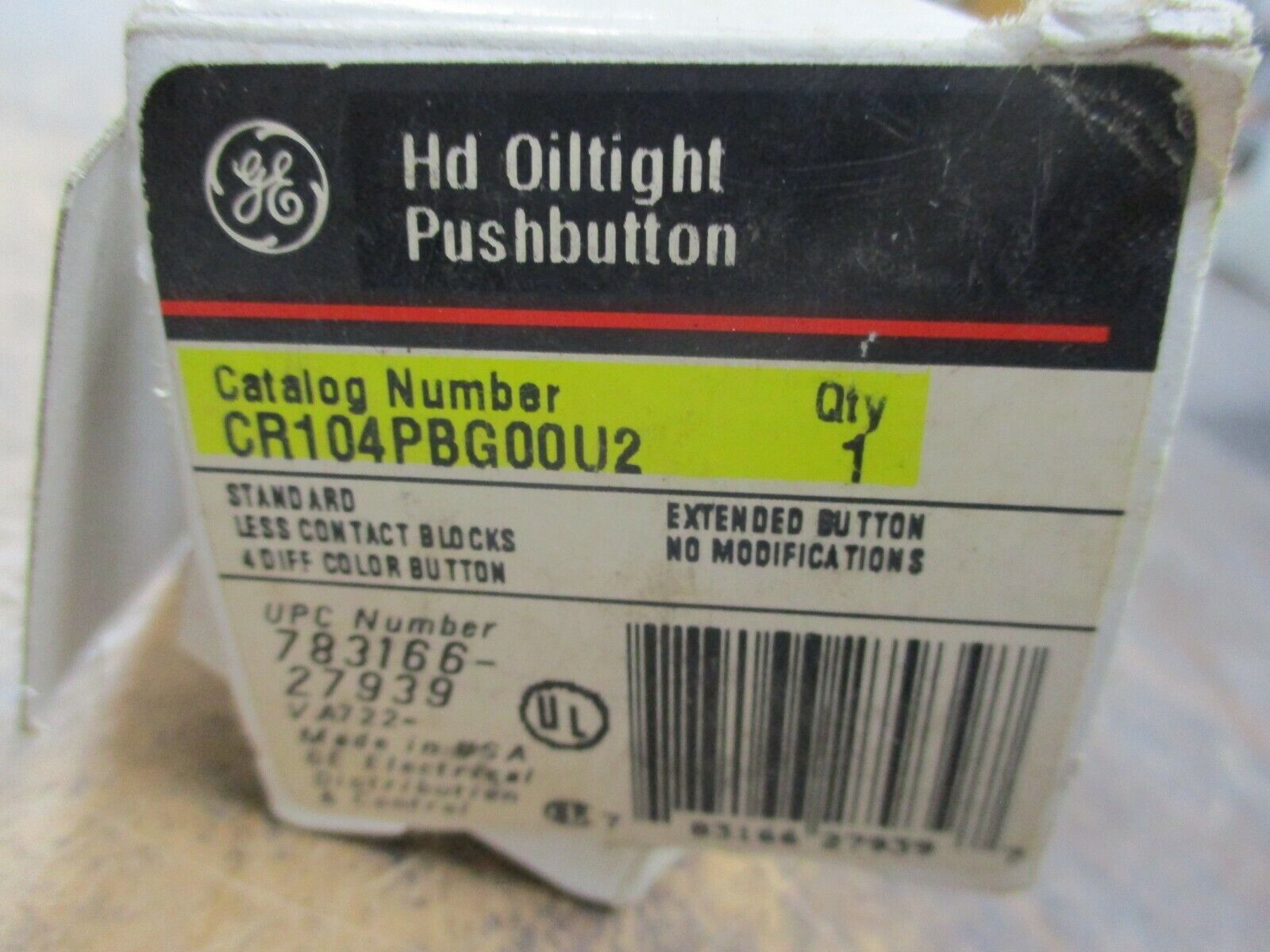 GE Oiltight Pushbutton CR104PBG00U2 New Surplus