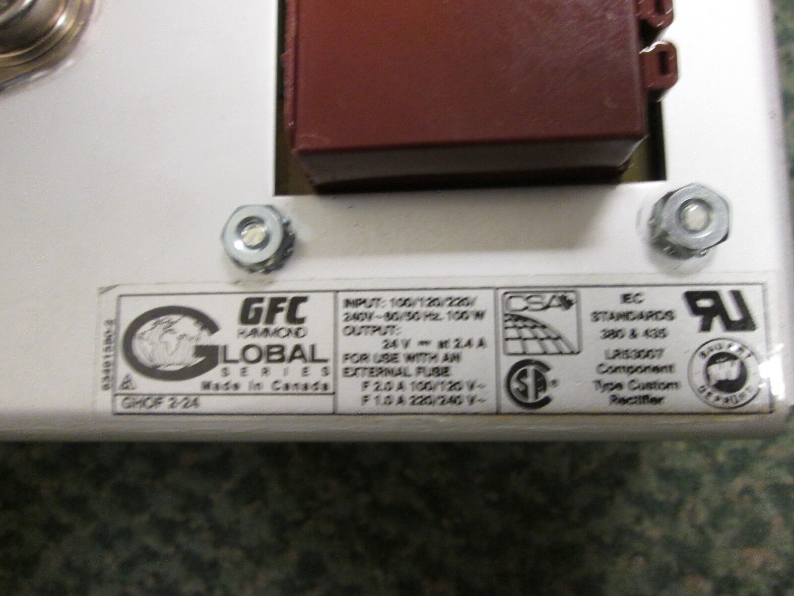 Hammond DC Power Supply GHOF 2-24 In: 100/120/220/240V 100W Out: 24V 2.4A Used