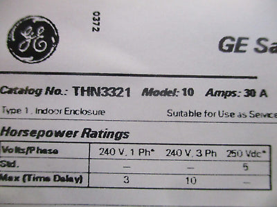 GE Non-Fusible Safety Switch / Disconnect THN3321 30A 240V 3P 3W New Surplus.