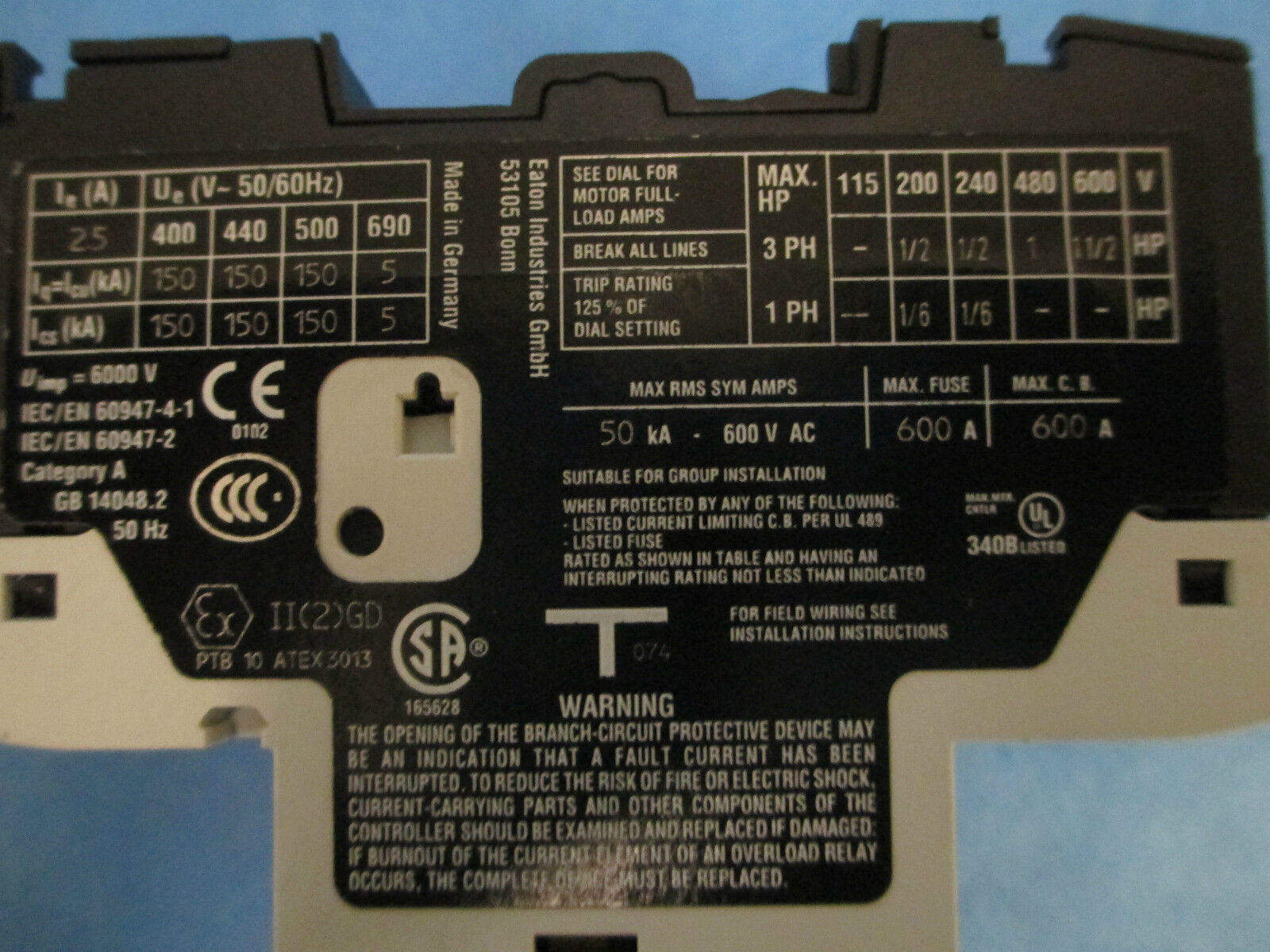 Eaton Overload XTPR2P5BC1, 2.5A 600V 1.5HP