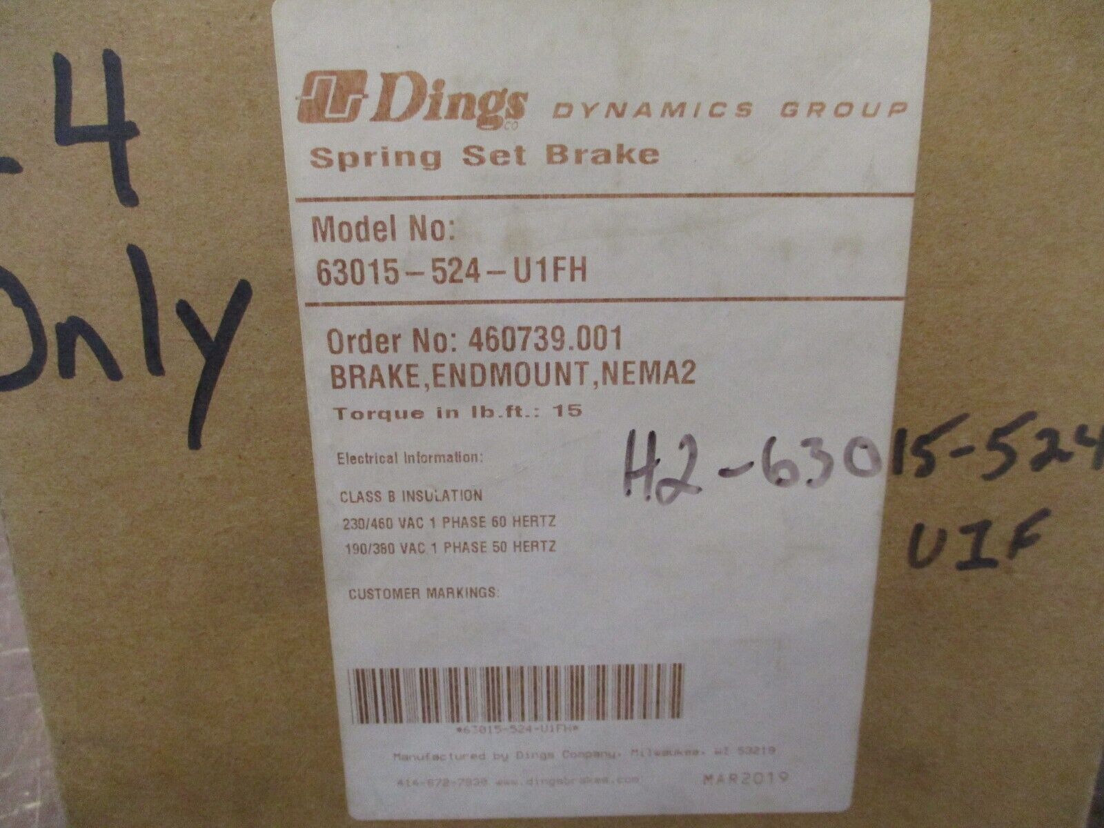 Dings Spring Set Brake 63015-524-U1FH 15 lbft Torque 230/460V New Surplus