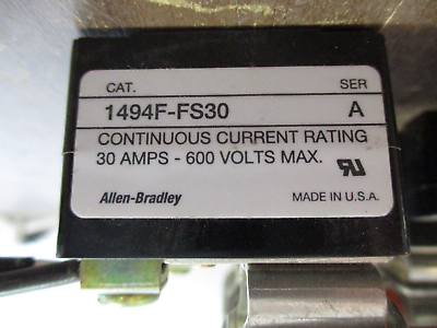 Allen-Bradley Fuse Holder 1494F-FS30 Ser. A 30A 600V 3P w/ (3) 6A Fuses Used