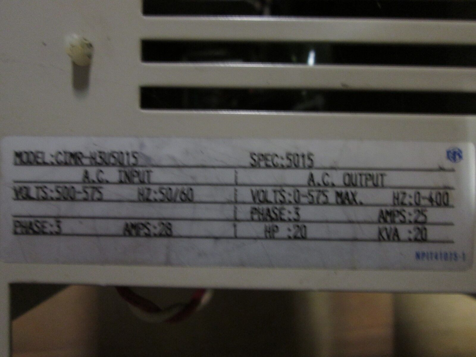 Saftronics/Magnetek 500-575V Ac Drive CIMR-HU5015 20 HP Inputs Outputs Used