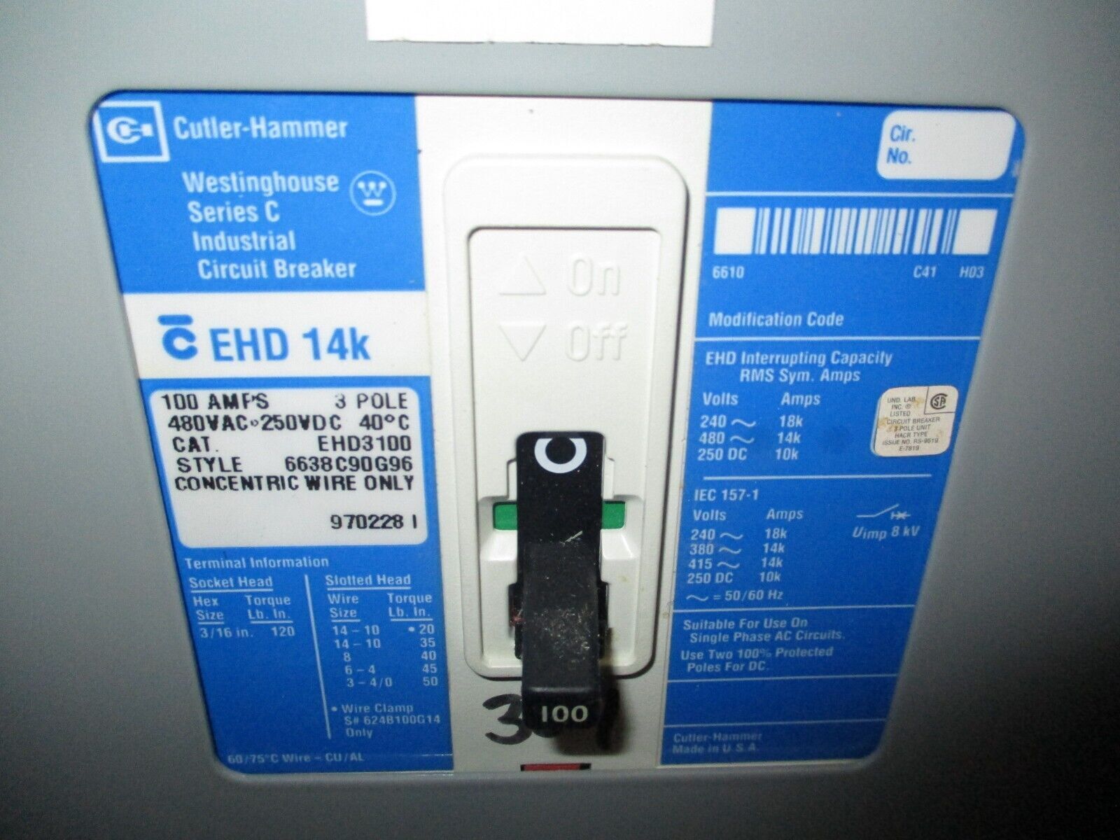 Challenger Main Breaker Breaker Panel PM1A 100A Main 208/120V 3Ph 4W 42-Slot