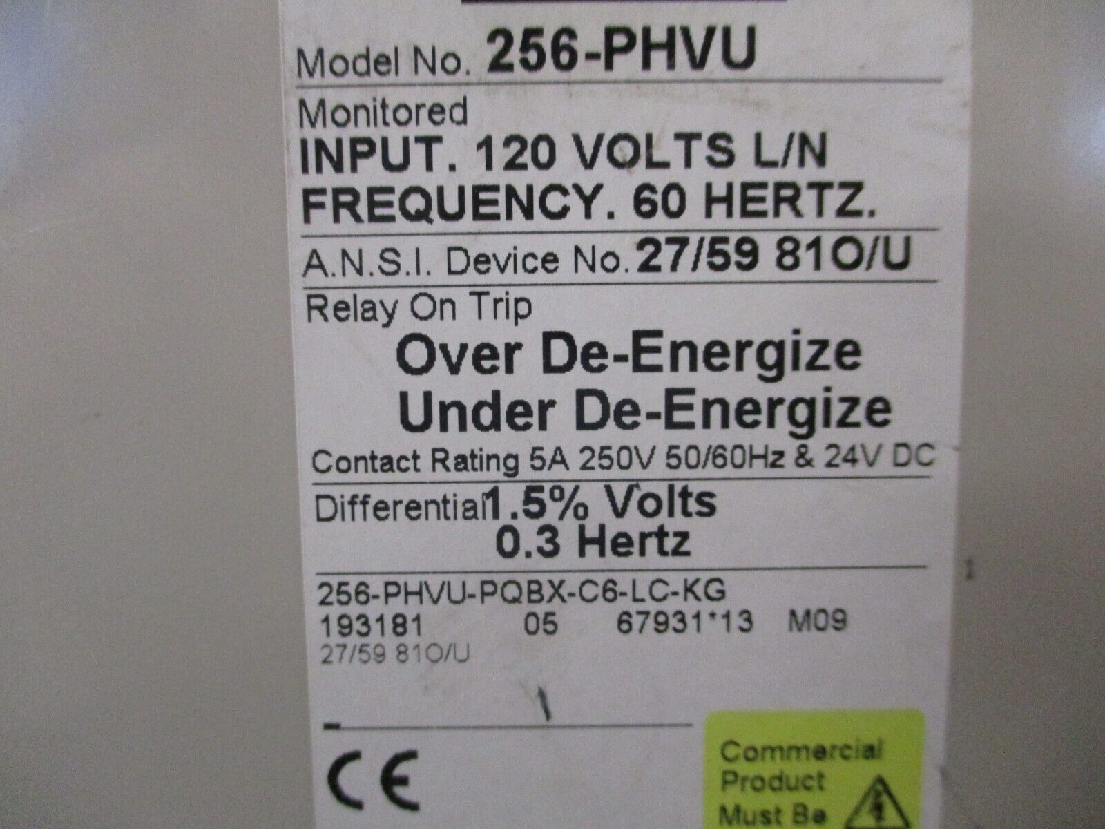 Crompton Protector Relay 256-PHVU-PQBX-C6-LC-KG 120V 60Hz Used