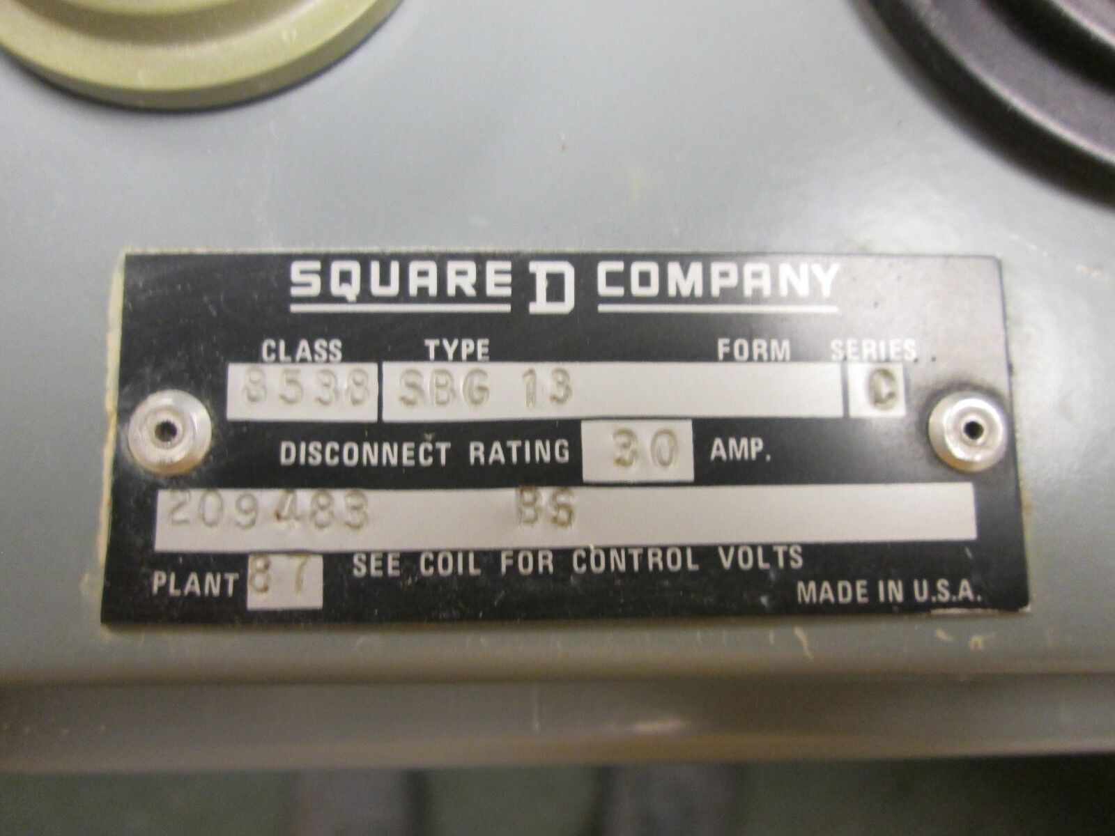Square D Fusible Combination 8538 SBG13 30A 120V Coil Size 0 Starter Used