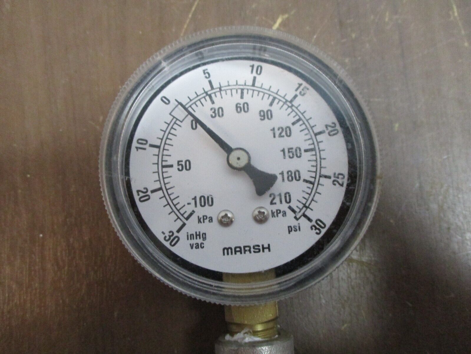 Marsh Pressure Gauge Range: -30 to 30 PSI Used