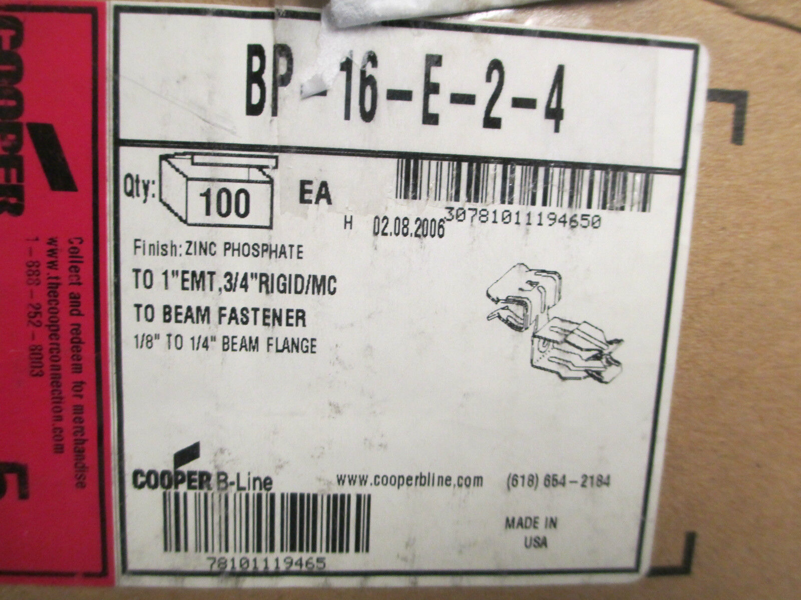 Cooper 1" EMT 3/4"Rigi/MC to Beam Fastener, BP-16-E-2-4, Aprox 40, New Surplus!