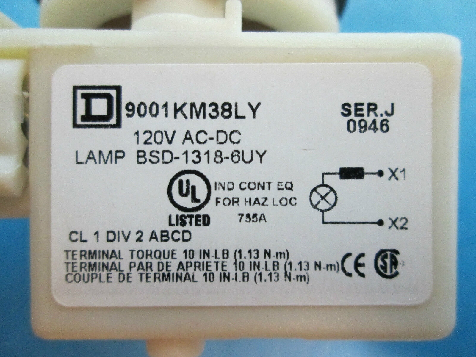 Square D Lamp 9001KM38LY Series J Used