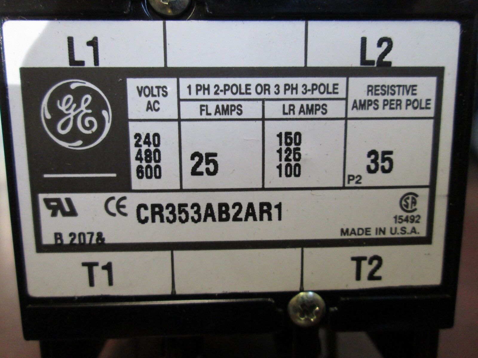 GE Contactor CR353AB2AR1 24/28VDC Coil 25A 2P New Surplus