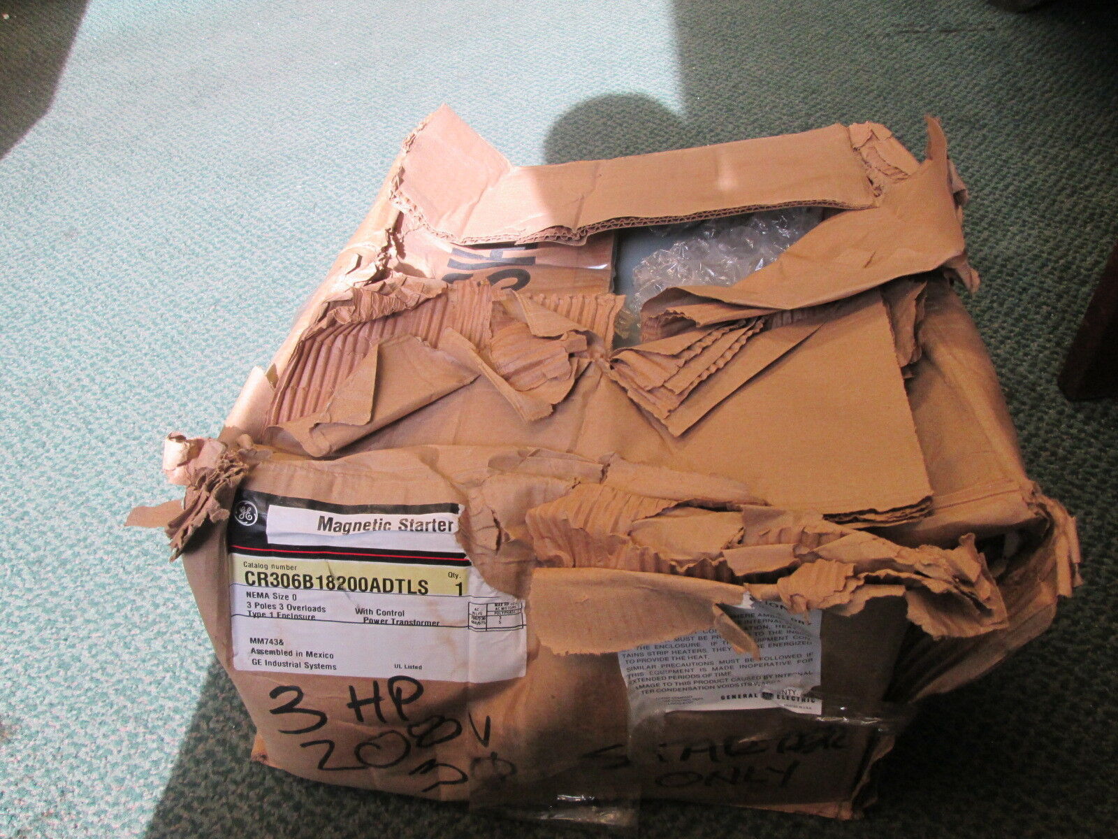 GE Enclosed Starter CR306B18200ADTLS Size 0 w/Control Transformer 3P New Surplus