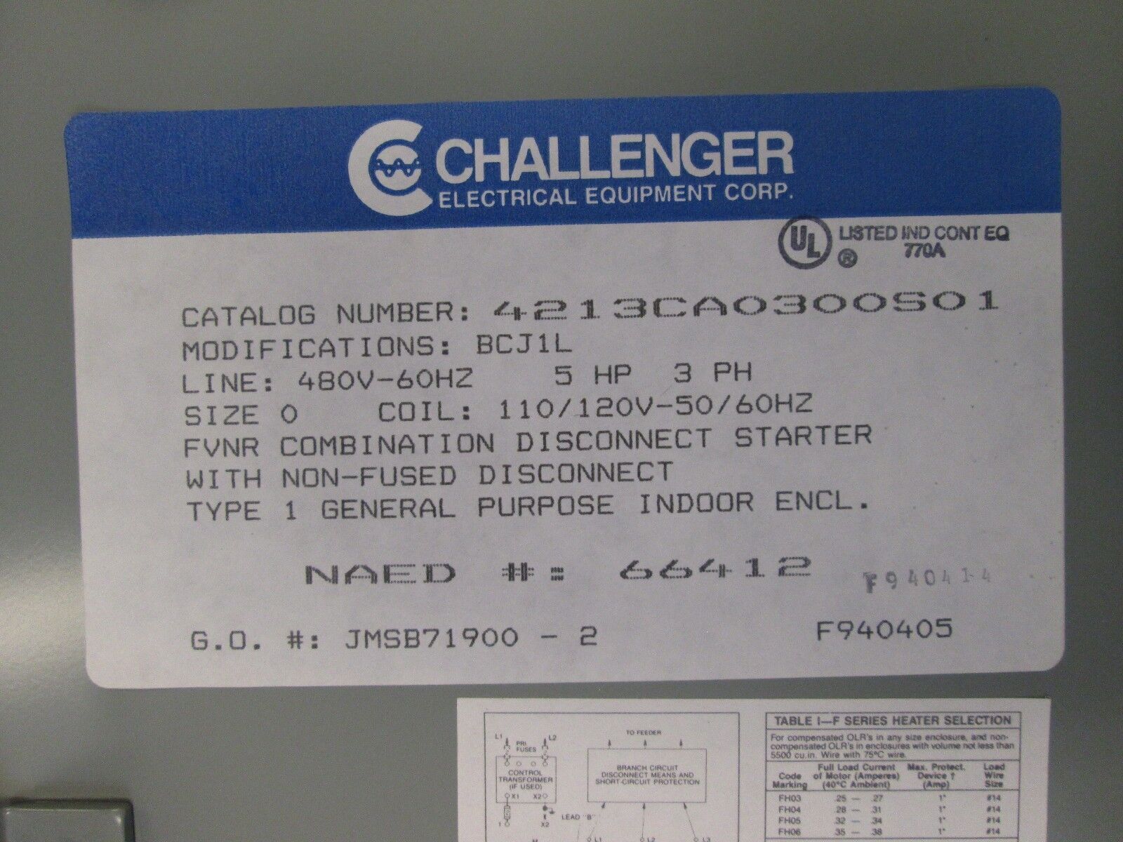 Challenger Non-Fused Combination 4213CA0300S01 Size 0 120V Coil New Surplus