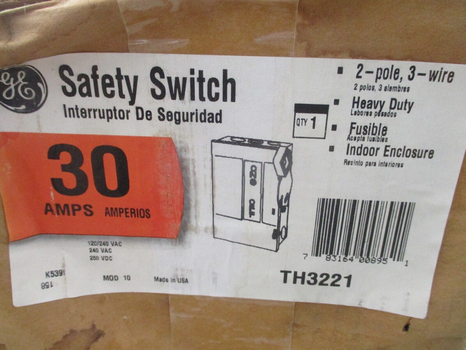 GE Fusible Safety Switch / Disconnect TH3221 30A 120/240V 2P 3W *New Surplus*.