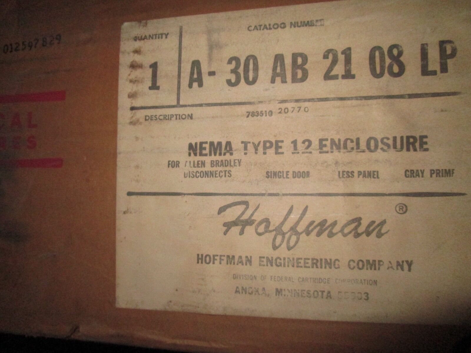 Hoffman Enclosure A30AB2108LP Size 30x21x8" New Surplus