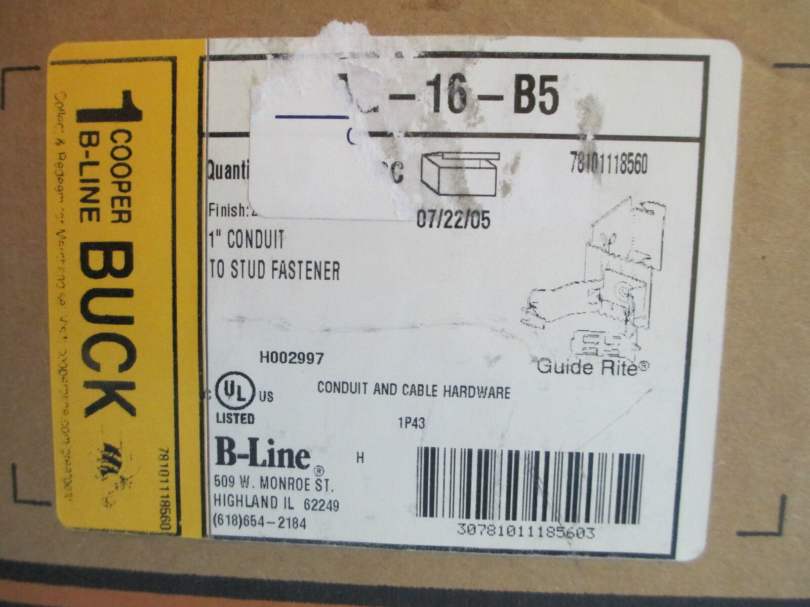 Cooper Conduit to Stud Fastener, BG-16-B5, Aprox 50, New Surplus!