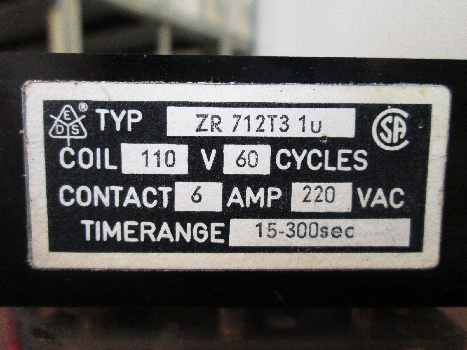 AEG Timer ZR 712T3 1U 6A 600V 0-300sec Range Used