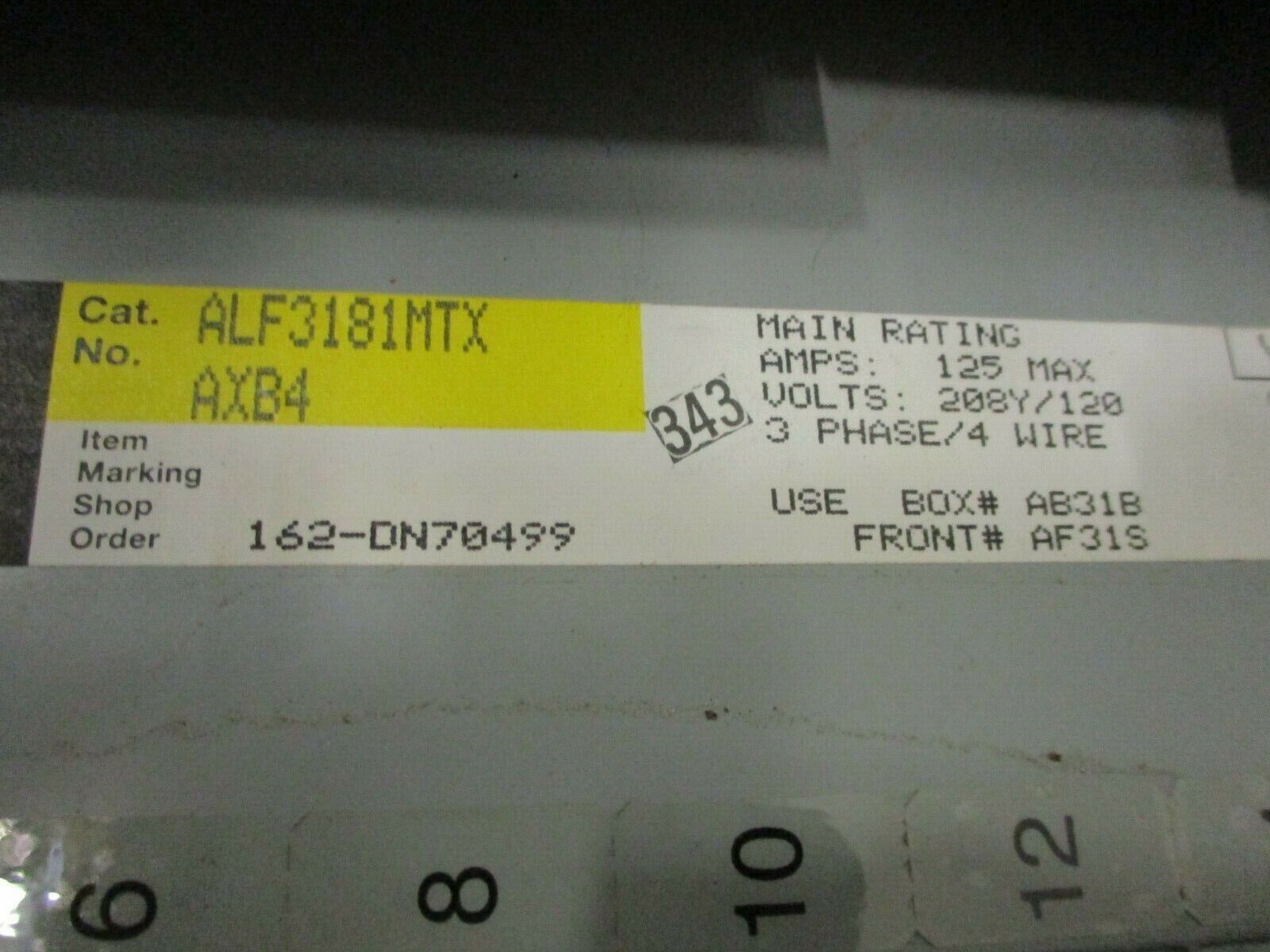 GE Main Lug Breaker Panel ALF3181MTX AXB4 125A Max 208Y/120V 3Ph 4W 18-Slot Used