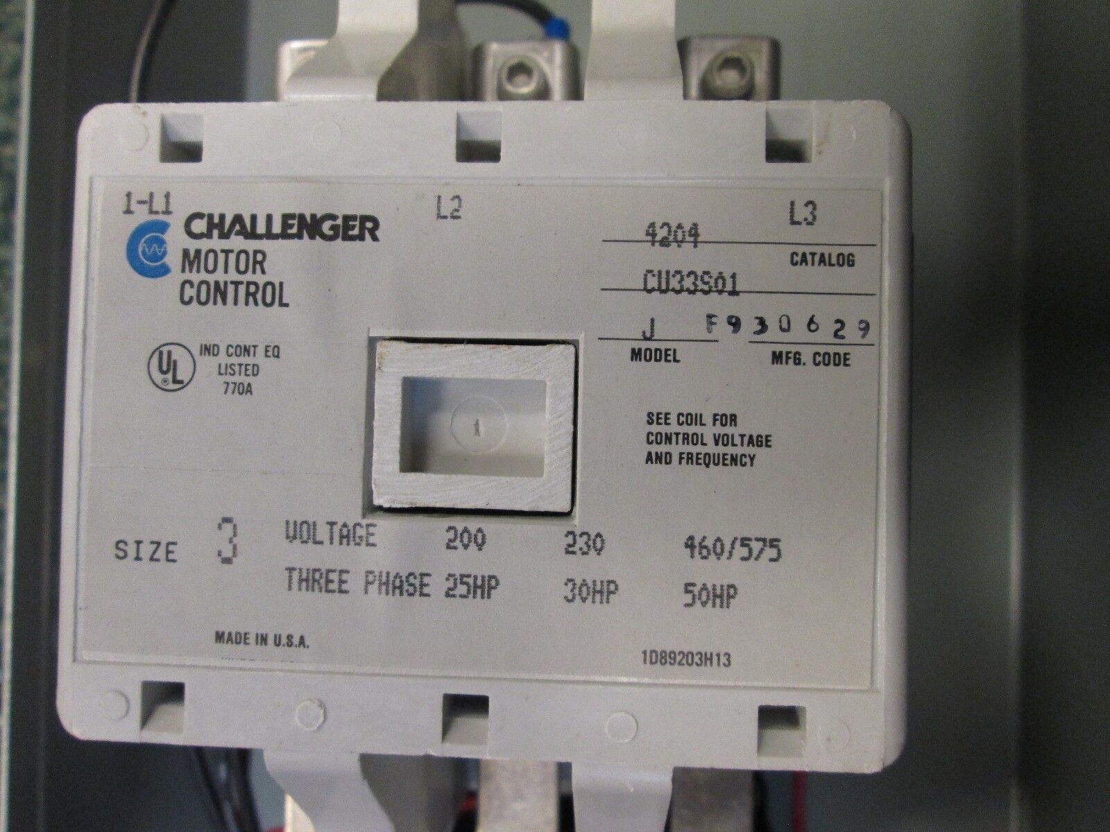 Challenger Enclosed Starter 4204CU33S01 Size 3 120V Coil nema 1 Enc. New Surplus