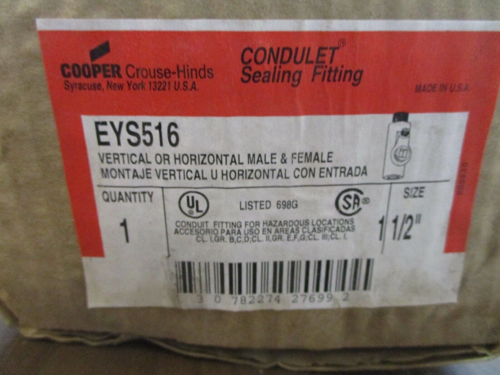 Cooper Crouse-Hinds Condulet Sealing Fitting EYS516 Size: 1 1/2" Explosion Proof