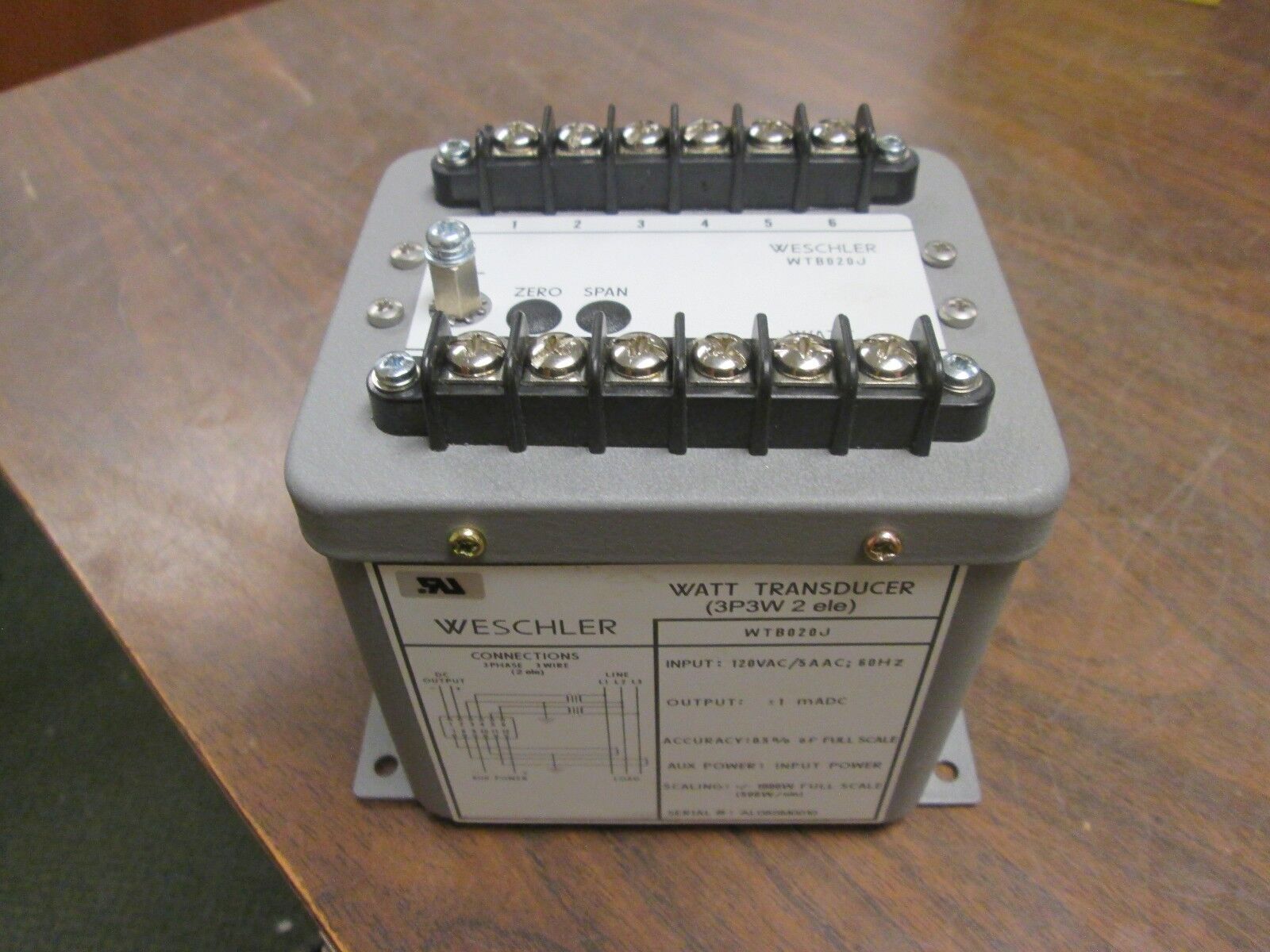 Weschler Watt Transducer WTB020J 120V/5 60Hz 1MADC 3W Used